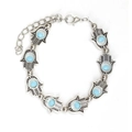 Detalle de pulsera Hamsa de plata con cuentas de ojo azul y cierre de langosta ajustable - Estilo de Amuleto de Abalorio Translúcido Azul Cielo (BE1386SR09)