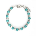 Detalle de pulsera de cuentas Ojo Turco azul claro con separadores plateados y cierre - Estilo de Abalorios Efecto Turquesa (BE1386SR10)