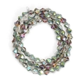 Macro detail of irregular multifaceted AB rainbow coated glass beads in circular arrangement - Iridescent Faceted Twisted Style (BT753GD06) / 1 Strand (Approx. 82 Pcs)