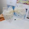 Cerchietto in tulle bianco scintillante con paillettes laser colorate e morbido tessuto - Cerchietto con Fiocco Grande Beige