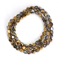 Close-up of three-layered iridescent faceted glass beads in metallic gold and purple tones - Metallic Gold Purple (BT751GD15)