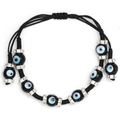 Handmade woven black rope bracelet featuring dark Evil Eye beads and crystal spacers - Black