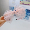 Cerchietto in tulle rosa con fiocco grande e paillettes laser per bambine - Cerchietto con Fiocco Grande Rosa Coreano