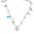 Colorful braided necklace with evil eye, blue balloon dog, and lucky cookie charms - Yellow Purple Blue Green Cord - LUCKY Style (BE1419GD04)