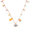 Detail of colorful woven necklace with gummy bear, rainbow and evil eye charms - Multicolor Cord - Yellow Bear Sunflower Style (BE1419GD06)