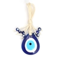 Blue glass evil eye teardrop pendant with white cotton rope tassels and decorative beads - Tassel Teardrop Style (BE1393BU00)