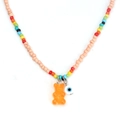 Detail of colorful bead necklace with orange gummy bear and blue evil eye charm - Orange Bear (BE1421OR00)
