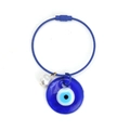 Colgante ojo turco de cristal con perla barroca en un llavero de cable de acero - Estilo de Anillo de Alambre de Acero / Ojo Turco Redondo Azul Oscuro (BE1434BU30)