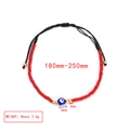 Detail of evil eye beaded bracelet showing adjustable knot cord and size specifications - Black Rope Red Beads Blue Eye Style (BE1427MI01)