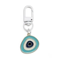 Portachiavi occhio malvagio quadrato blu con bordi dorati e moschettone in metallo bianco - Irregolare Bianco (BE1291WH00)