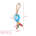 Detailed view of Turkish Evil Eye Hamsa Hand keychain with dimensions and rope cord - Hamsa Hand With Colored Beads (BE1455LBU00)