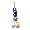 Blue Evil Eye and Hamsa Hand hanging ornament with woven rope and colorful beads - Three Beads Deep Blue Hamsa Hand (BE1458BU00)