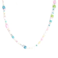 Close-up of colorful evil eye beaded necklace with faux pearls and gold pendant charms - Colorful Macaron Seed Beads With Irregular Beads Necklace (BE1448MI11)