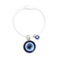 Detail des blauen Evil Eye Anhängers mit weißer Drahtschlaufe und Schraubverschluss - Weißes Stahldrahtseil Glitzer Großes Auge Stil (BE1445WH07)