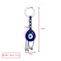 Dettaglio portachiavi malocchio in vetro blu con dimensioni di 130mm di lunghezza totale - Stile Intrecciato con Perline (BE1485BU03)
