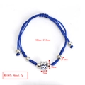 Detail showing the adjustable blue braided cord and silver owl evil eye charm dimensions - Owl Style (BE1480BU09)