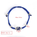 Detail view of adjustable blue cord bracelet with evil eye charm and size dimensions - Butterfly Style (BE1480BU12)