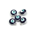 Five-piece set of round blue evil eye enamel charms with silver alloy hooks for DIY jewelry - Single Loop Style (BT809GD01)