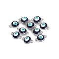 Detailed view of blue enamel evil eye charm connectors for DIY jewelry making - Double Loop Connector Style (BT809GD02)