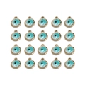 Detailed grid of twenty circular golden evil eye pendants for DIY jewelry making - White Style (BT808WT00)
