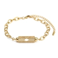 Detail of gold metal bracelet featuring a sunburst rectangle and evil eye cutout design - Hollow Eye Style (BT328GD05)