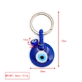 Blue Evil Eye glass keychain with silver metal ring and 30mm round pendant design - Large Circle Small Eye Style (BE1363BU18)