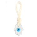 Portachiavi mano di Fatima con occhio blu e ciondolo in corda intrecciata bianca - Mano di Fatima Bianca (BE1453WH00)
