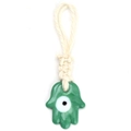 Mano di Fatima verde con malocchio e corda bianca intrecciata a mano per auto decoro - Mano di Fatima Verde (BE1453GN00)