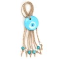Blue Turkish evil eye pendant with natural rope weaving and beaded tassels - Blue White Round Evil Eye (BE1454LBU00)