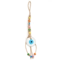 Handmade hemp rope evil eye keychain with colorful beads and bohemian tassels - Evil Eye With Multicolor Beads (BE1456WH00)
