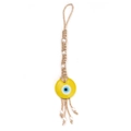Handmade evil eye keychain with yellow glass bead and hemp rope tassels - Yellow Evil Eye With Pearl Decor (BE1459YE00)