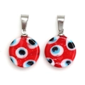 Détail de pendentifs gouttes œil protecteur en verre rouge avec fermoirs en métal argenté - Rouge Rond (BE1655RD00)