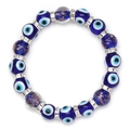 Detail shot of blue glass Evil Eye beads with gold foil accents and crystal spacers - Deep Blue Gold Foil Style (BE1709BU00)