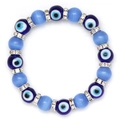 Detail of blue evil eye beads and shimmering cat eye stones on an elastic bracelet - Blue Cat's Eye Evil Eye Style (Style-3)