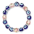Detailed shot of blue evil eye beads with rose patterns and sparkling crystal spacers - Pink Rose Floral Style (BE1710PK00)