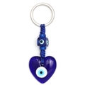 Detail des blauen herzförmigen Evil Eye Schlüsselanhängers mit gewebtem Seil und Ring - Herzform (BE1683BU02)