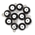 Silver evil eye pendants in black and white finish for DIY necklace jewelry making - Black (BE1682BK00)