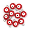 Macro view of 10 silver DIY Evil Eye charms with red and white enamel for jewelry making - Red (BE1682RD00)