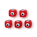 Macro detail of red cube evil eye beads for DIY necklace and bracelet jewelry making - Evil Eye Style (TEY6108RD00) / 5 Pieces / Red