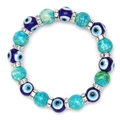 Ethnic blue evil eye beaded bracelet with turquoise stones and sparkling silver spacers - Turquoise Blue Texture Style (BE1708GN00)