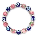 Handmade beaded bracelet with blue evil eye beads and pink marble resin charms - Pink Turquoise Mixed Style (BE1708PKGN)