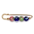 Detailansicht der Brosche mit blauen Augen-Perlen, rosa Marmorperlen und Goldnadel-Design - Grüne Perle (BE1742GN00)