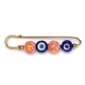 Golden Evil Eye pin brooch with colorful marble beads and blue glass nazar charms - Pink Yellow Bead (BE1742PK00)