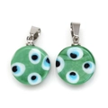 Pendentif œil porte-bonheur en verre vert herbe avec fermoir argenté pour bijoux - Vert Rond (BE1655GN00)