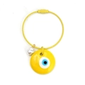 Llavero de ojo turco amarillo con cable de acero y encanto de perla barroca blanca - Estilo de Anillo de Alambre de Acero / Ojo Turco Redondo Amarillo (BE1434YE00)