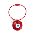 Llavero de cable rojo con amuleto de ojo de nazar y colgante de perla barroca - Estilo de Anillo de Alambre de Acero / Ojo Turco Redondo Rojo (BE1434RD00)