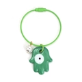Llavero Mano de Hamsa verde con ojo turco colgante y perla barroca blanca - Estilo de Anillo de Alambre de Acero / Mano de Fátima Verde (BE1435GN00)