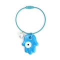 Llavero de mano de Hamsa turquesa con colgante de ojo azul y una perla blanca - Estilo de Anillo de Alambre de Acero / Mano de Fátima Azul Claro (BE1435LBU00)