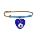 Spilla cuore Malocchio blu con spilla di sicurezza dorata e corda blu intrecciata - Ciondolo a Cuore Blu Scuro (BE1748BU01)
