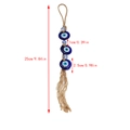 Detaillierte Größenangaben für den Evil-Eye-Wandschmuck mit Juteseil und blauen Glasperlen - Dreifach Kaskadierendes Augen-Quasten-Stil (BE1826BU04)